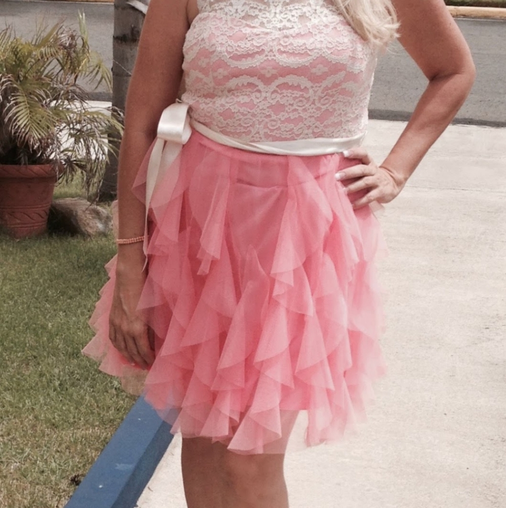 Glamorous Coral and Cream Dress
